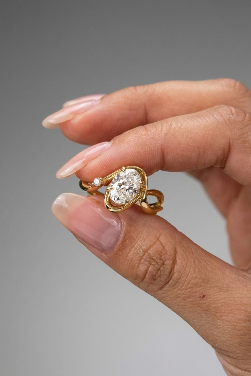 1.21 CT - 3.21 CT Oval Cut Lab grown Diamond Side Stone Engagement Ring