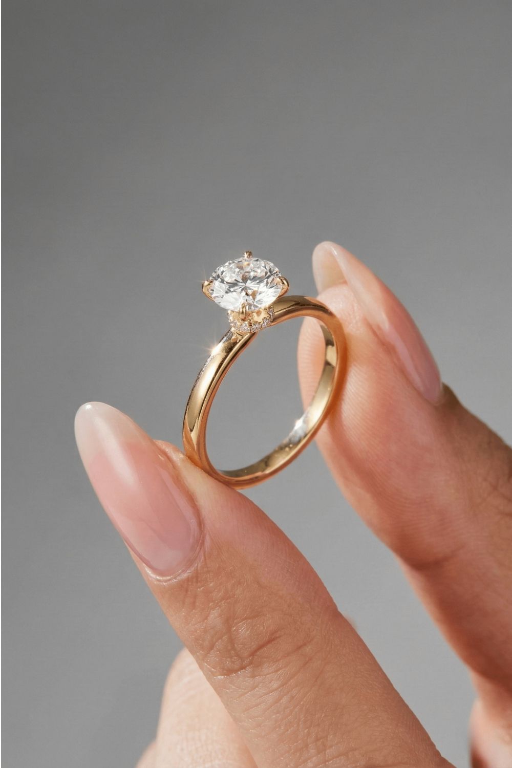 Round Cut Hidden Halo Moissanite Engagement Ring