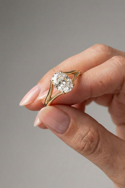Oval Cut Lab grown Diamond Split Shank Solitaire Engagement Ring