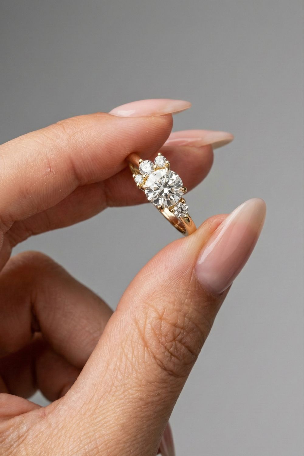 Round Cut Cluster Moissanite Engagement Ring