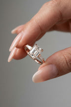 Emerald Cut Lab grown Diamond Three Stone Engagement Ring