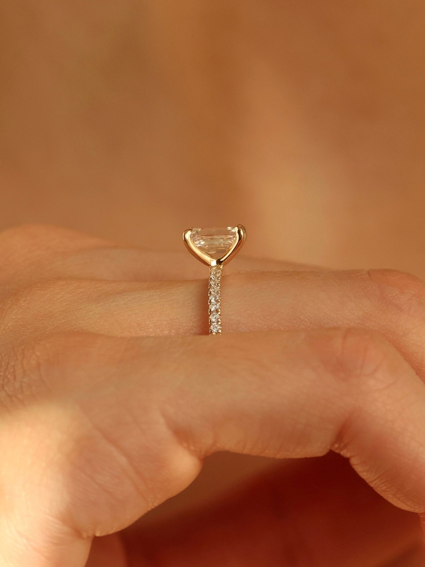 0.9 CT - 2.9 CT Emerald Cut Lab grown Diamond Pave Engagement Ring