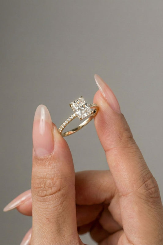 Emerald Cut Lab grown Diamond Pave Engagement Ring