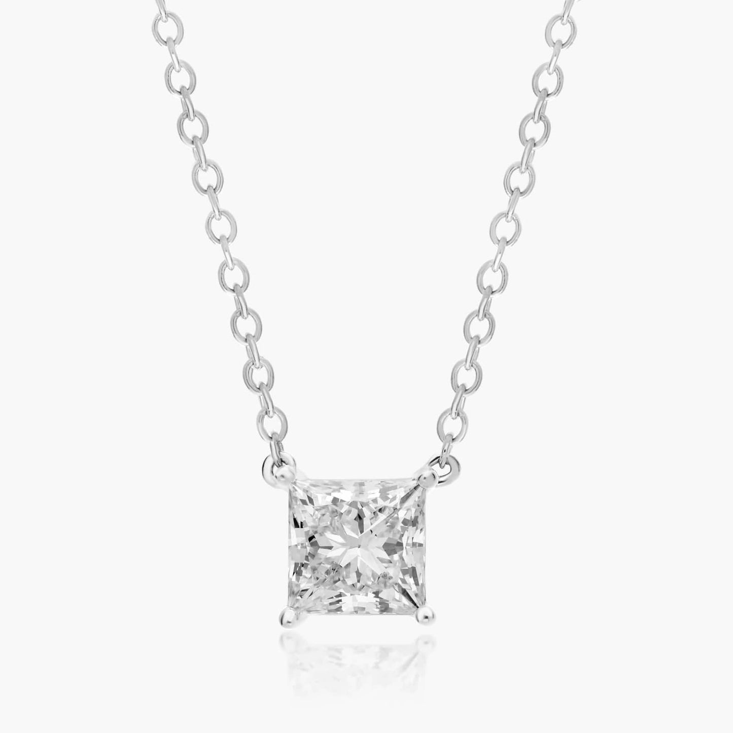 0.25 - 3.00 CT Princess Cut Moissanite Diamond Solitaire Necklace
