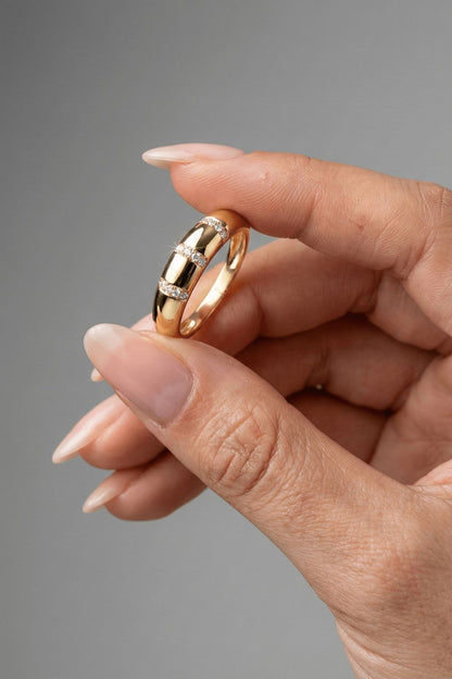 Round Moissanite Pave Unique Wedding Band