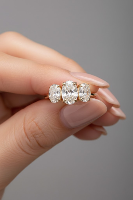 Oval Cut Three Stone Moissanite Engagement Ring
