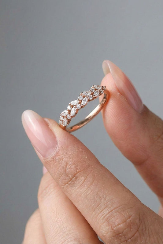 Marquise & Round Moissanite Cluster Wedding Band