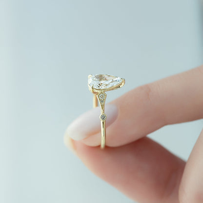 3 CT - 3.5 CT Pear Cut Milgrain Art Deco Style Moissanite Engagement Ring