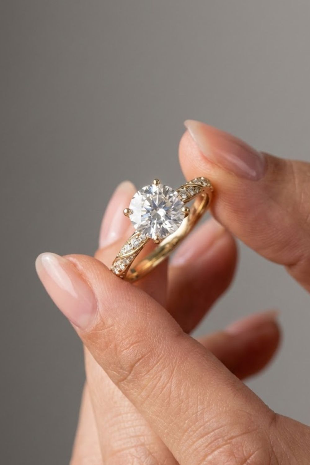 Round Cut Twisted Pave Moissanite Engagement Ring