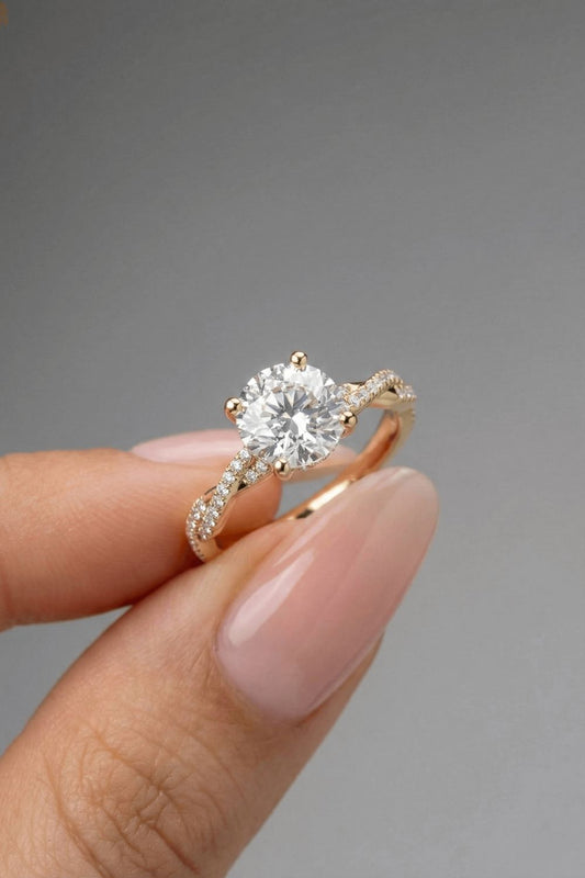 Round Cut Twisted Pave Moissanite Engagement Ring