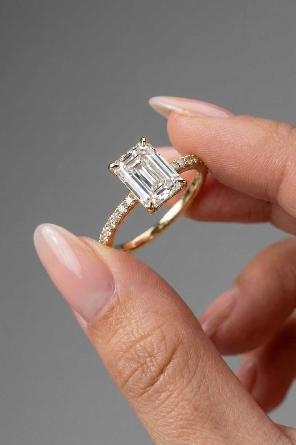 Emerald Cut Lab grown Diamond Pave Engagement Ring