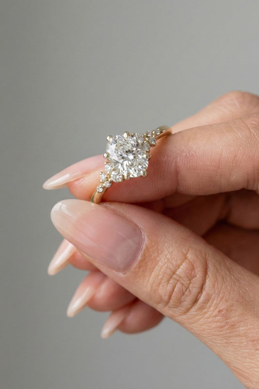 Oval Cut Cluster Moissanite Engagement Ring