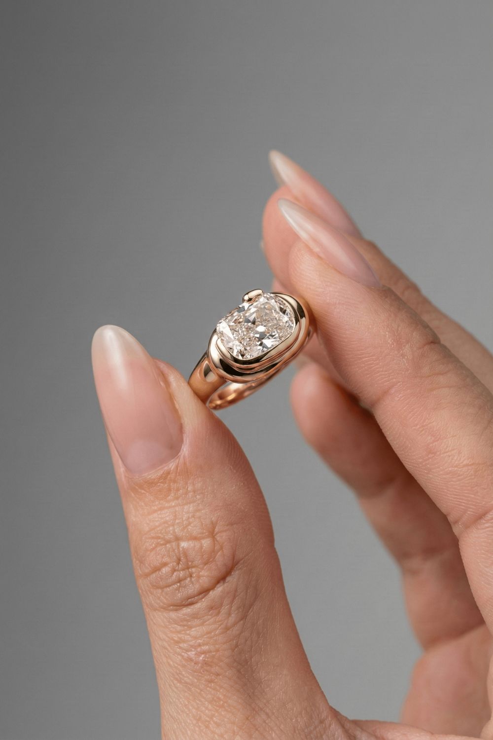 Elongated Cushion Cut Lab grown Diamond Unique Solitaire Engagement Ring