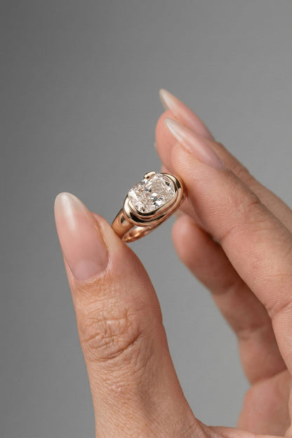 Elongated Cushion Cut Lab grown Diamond Unique Solitaire Engagement Ring