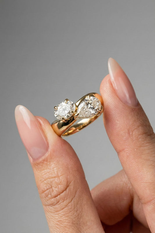 Oval & Pear Cut Two Stone Moissanite Engagement Ring