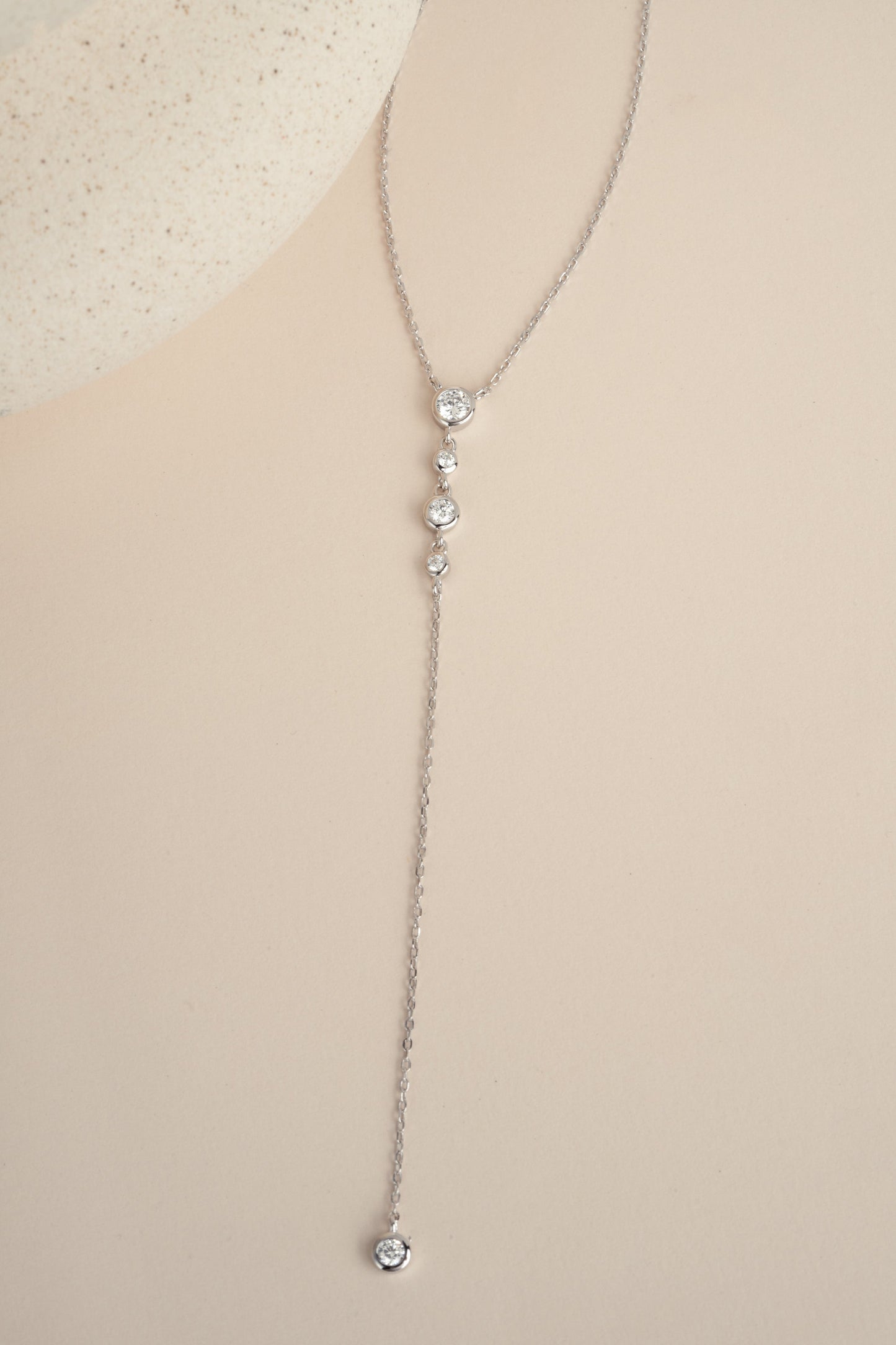 0.3 CT Round Moissanite Diamond Bezel Lariat Necklace