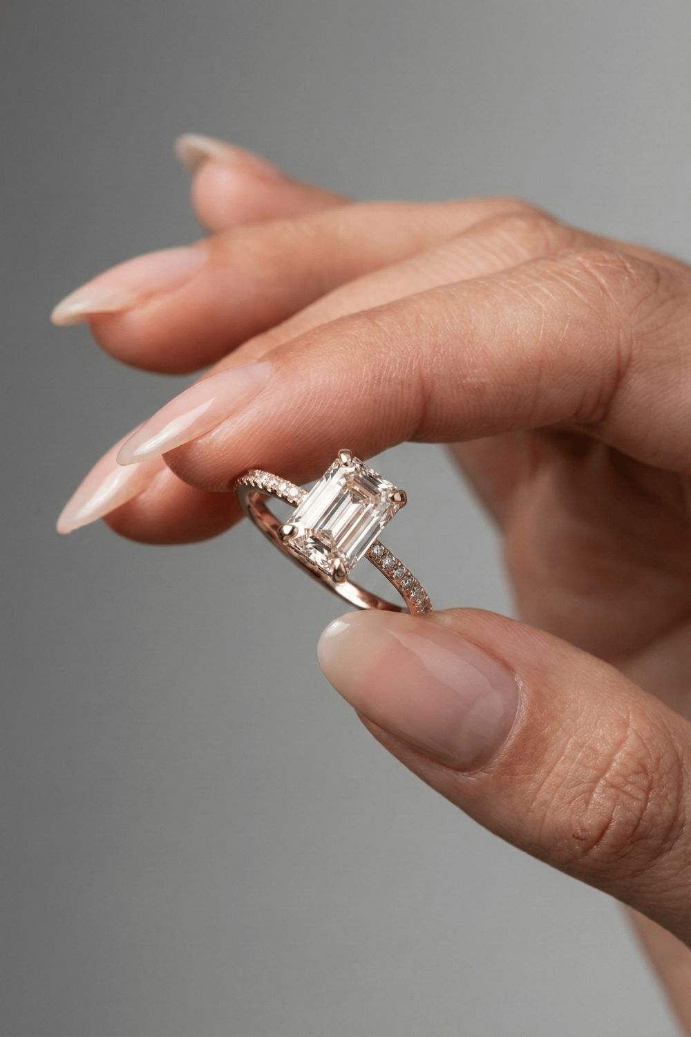 Emerald Cut Lab grown Diamond Pave Engagement Ring