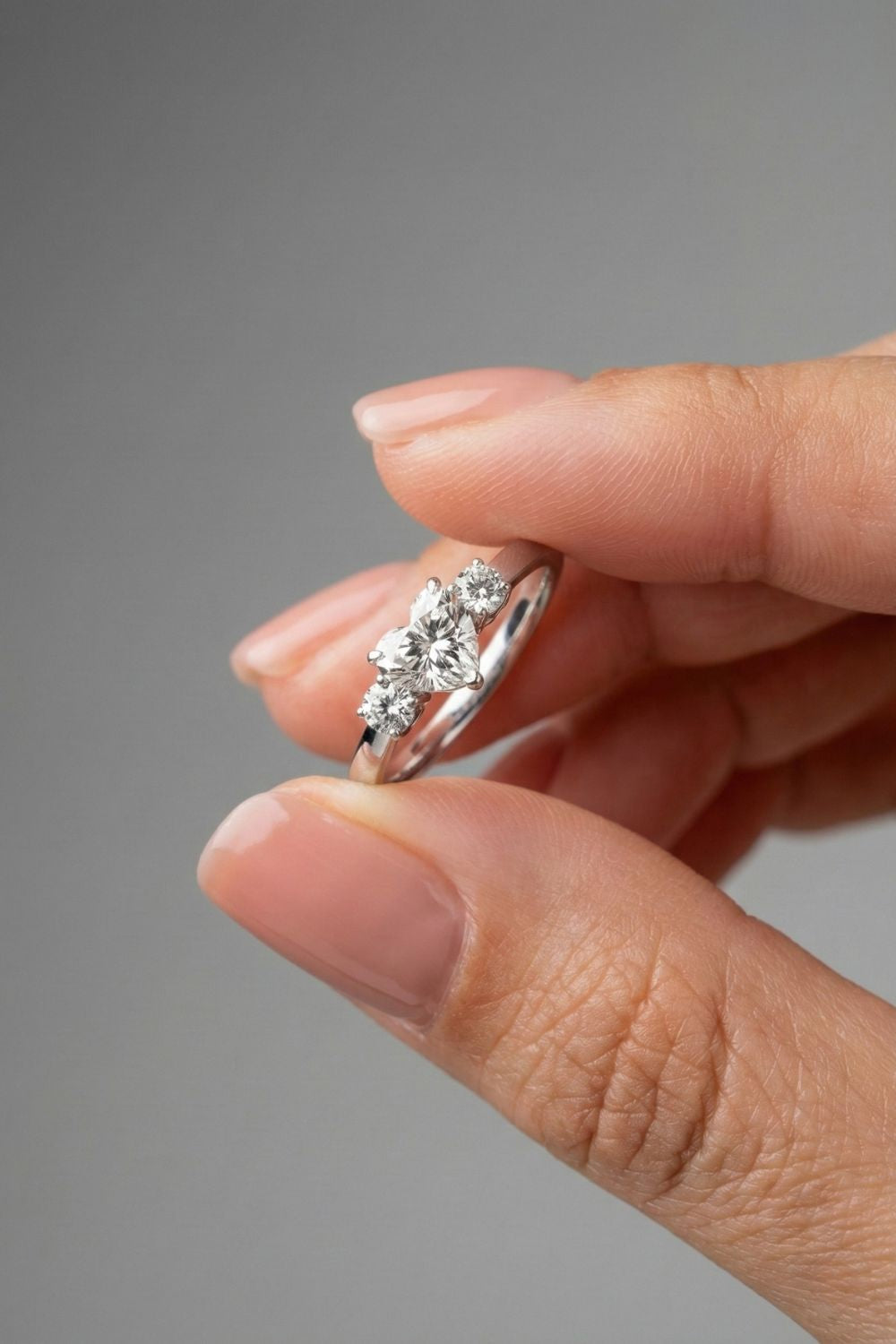 Heart Cut Three Stone Moissanite Engagement Ring