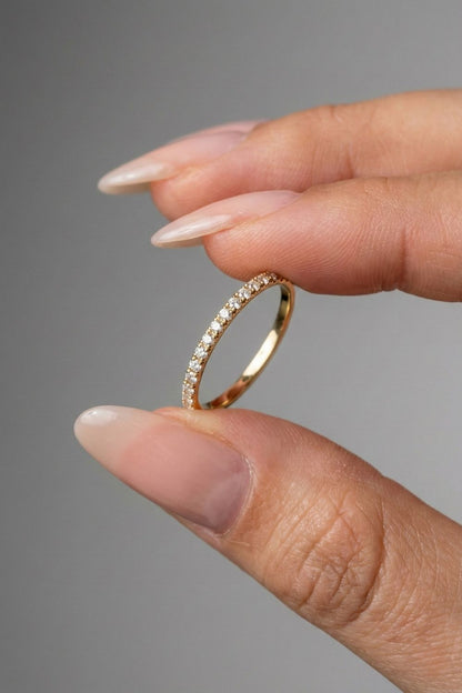 Round CVD Diamond Petite French Pave Wedding Band