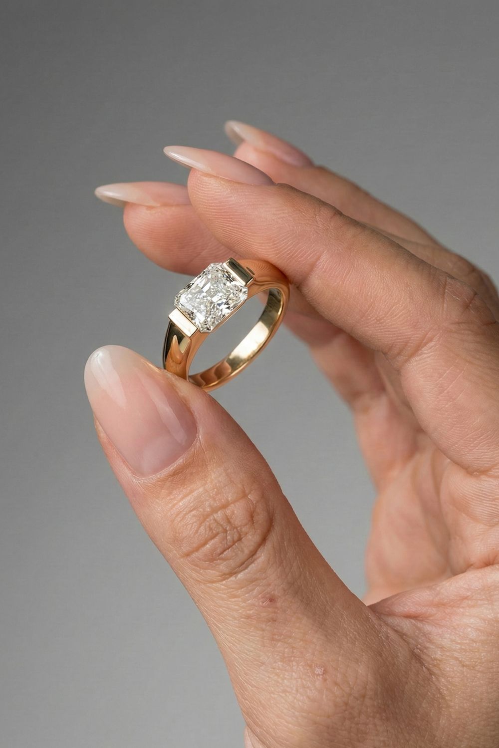 Radiant Cut Solitaire Half Bezel Type Moissanite Engagement Ring