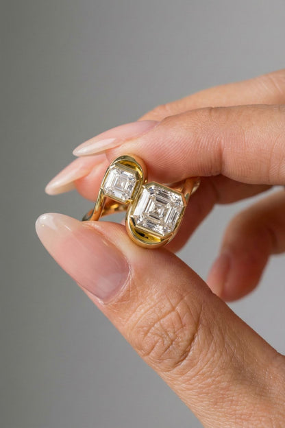 2.06 TCW Asscher Cut Lab grown Diamond Two Stone Engagement Ring