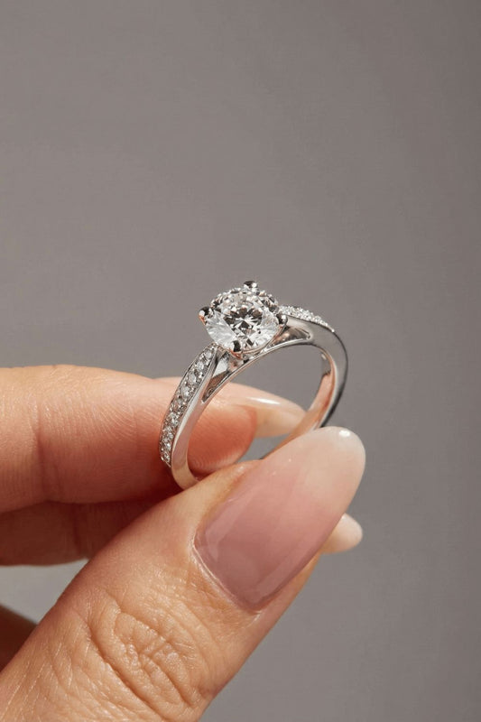 Round Cut Pave Unique Moissanite Engagement Ring