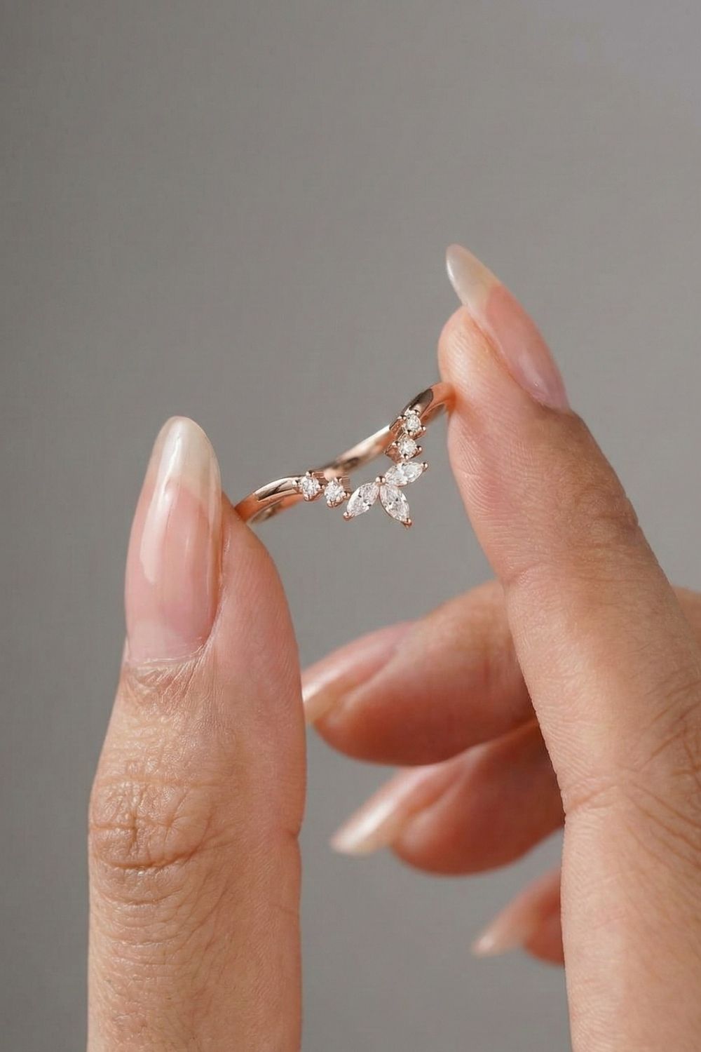Marquise & Round Moissanite V-Shape Pave Wedding Band
