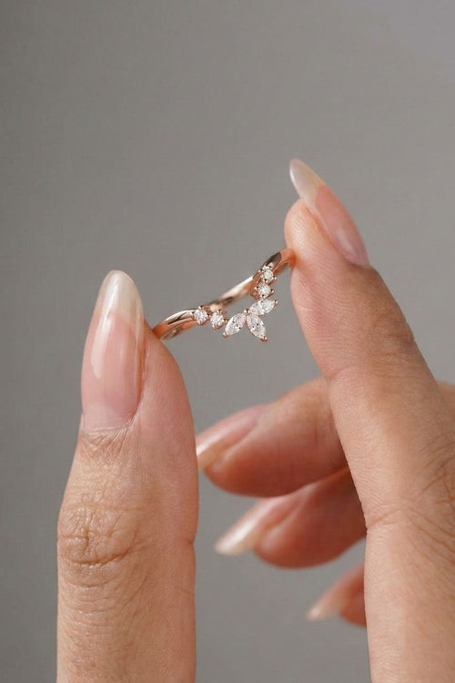 Marquise & Round Moissanite V-Shape Pave Wedding Band