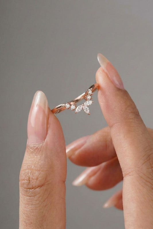 Marquise & Round Moissanite V-Shape Pave Wedding Band