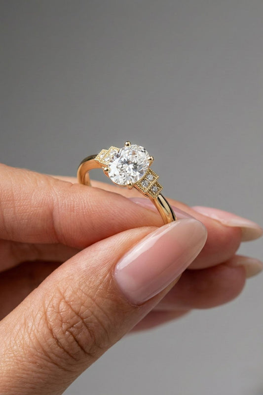 Oval Cut Milgrain Cluster Moissanite Engagement Ring