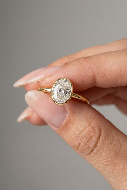 Oval Cut Lab grown Diamond Bezel Solitaire Engagement Ring