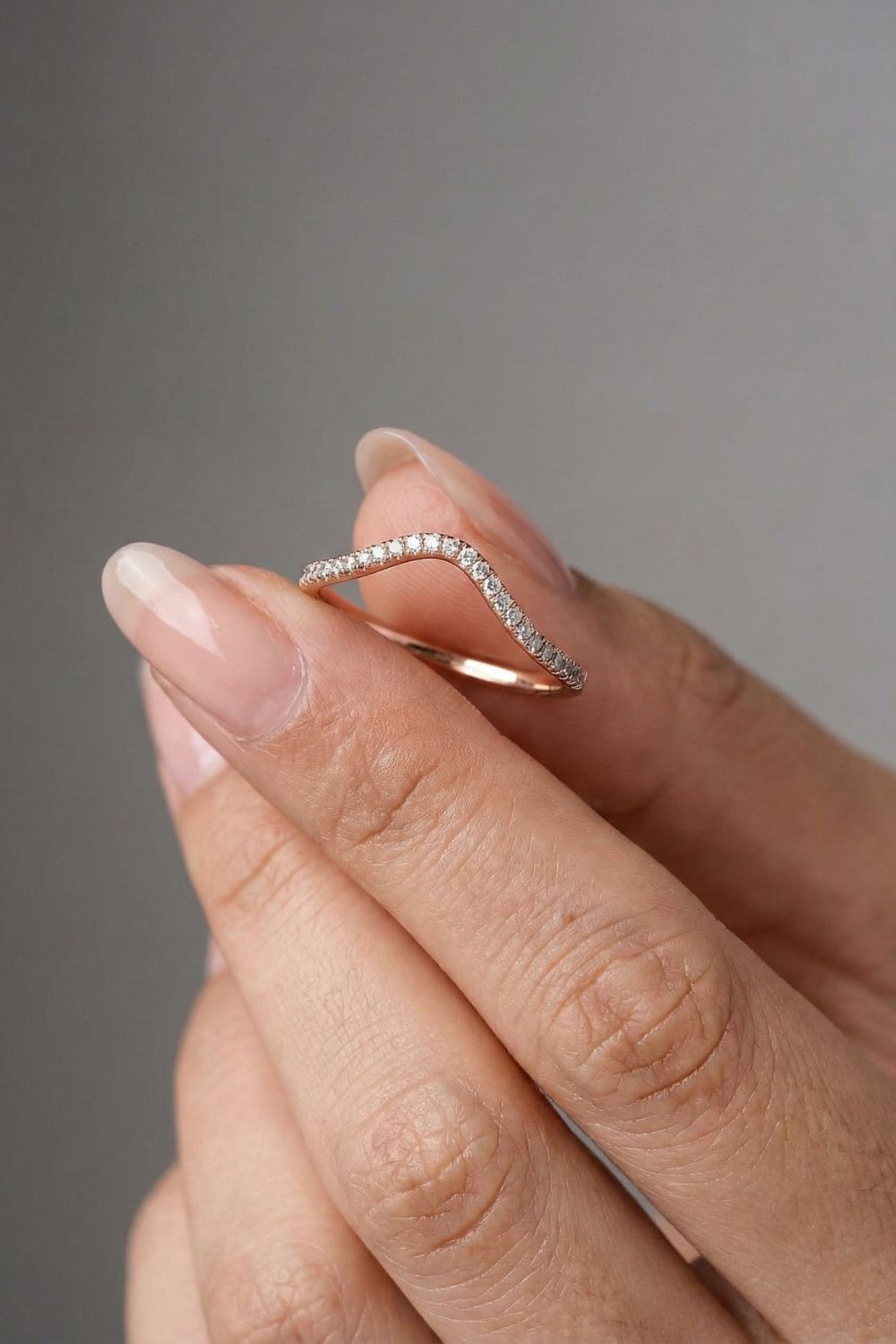 Round Moissanite Half Eternity Curved Wedding Band