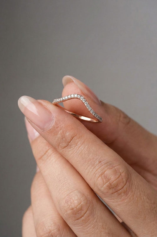 Round Moissanite Half Eternity Curved Wedding Band