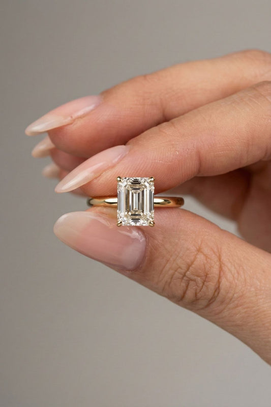 Emerald Cut Lab grown Diamond Hidden Halo Engagement Ring