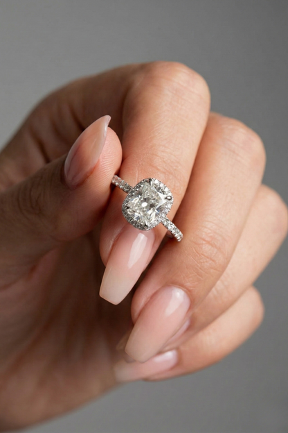Elongated Cushion Cut Halo & Pave Moissanite Engagement Ring