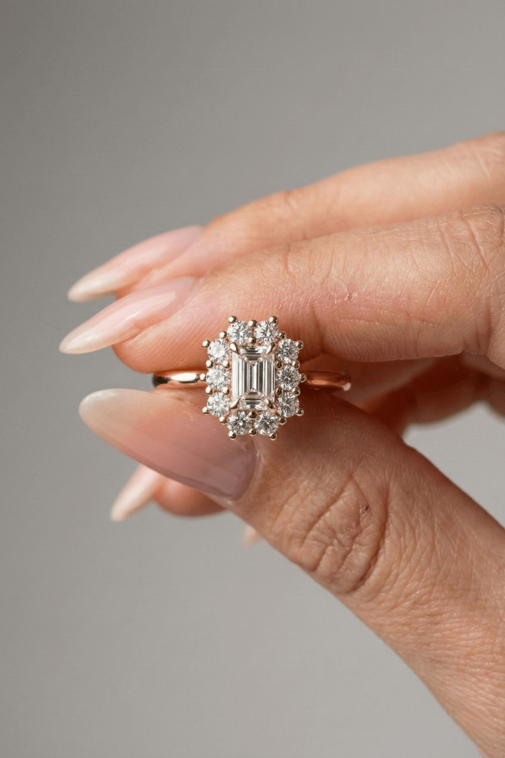 Emerald Cut Halo Moissanite Engagement Ring