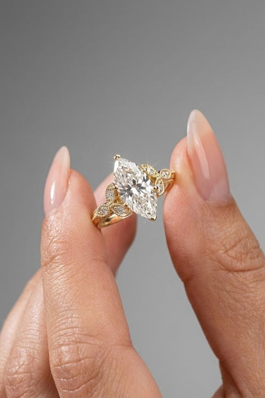 Marquise Cut Art Deco Vintage Style Moissanite Engagement Ring