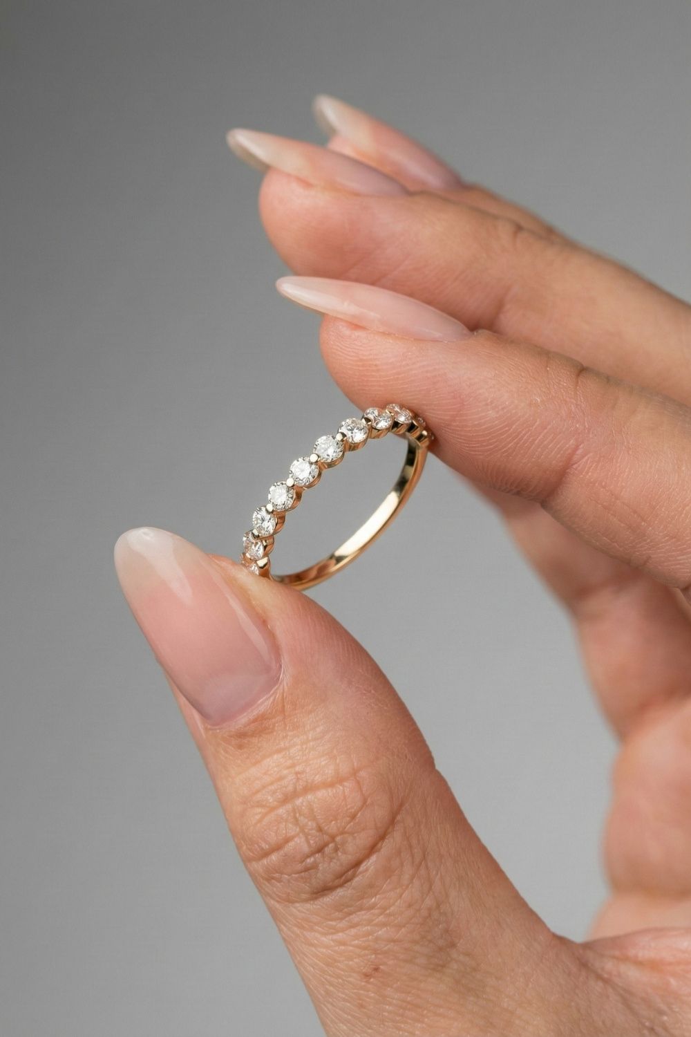 Round CVD Diamond Dainty Half Eternity Wedding Band