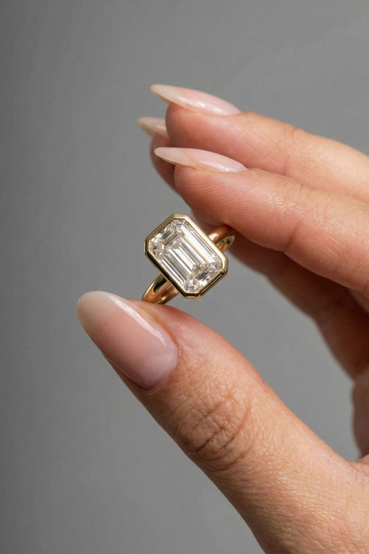 Emerald Cut Lab grown Diamond Bezel Solitaire Engagement Ring