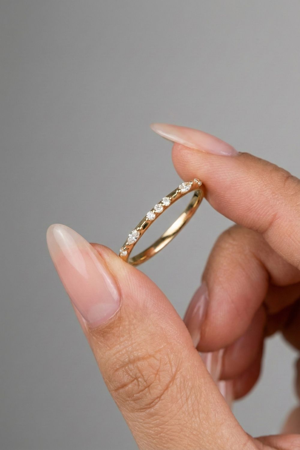 Round & Marquise CVD Diamond Dainty Wedding Band
