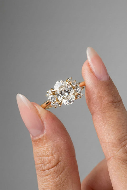 Oval Cut Cluster Moissanite Engagement Ring