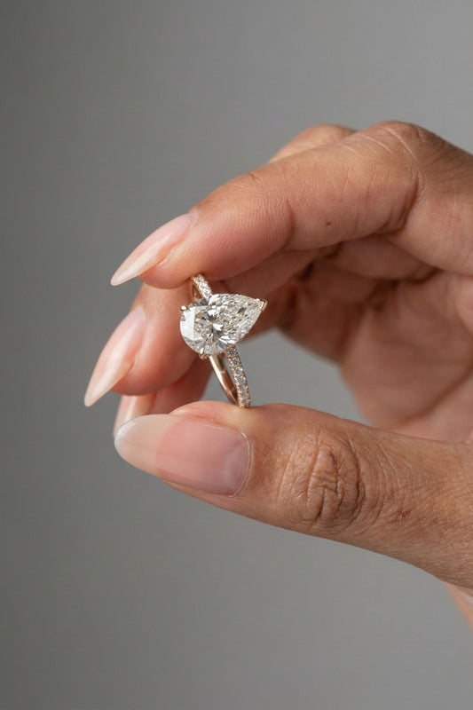 Pear Cut Hidden Halo & Pave Moissanite Engagement Ring