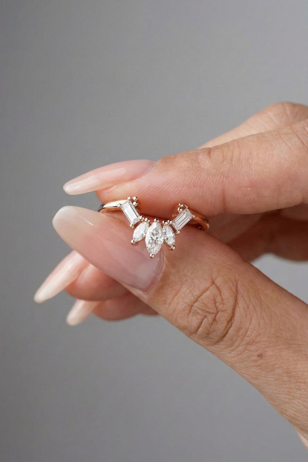 Marquise & Baguette Moissanite Cluster Curved Wedding Band