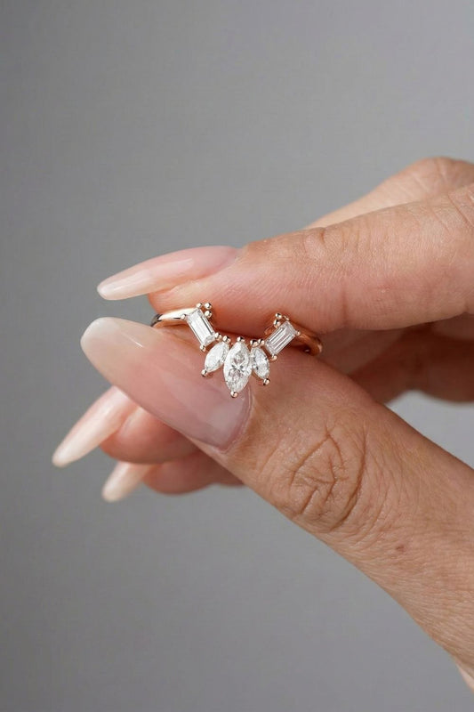 Marquise & Baguette Moissanite Cluster Curved Wedding Band