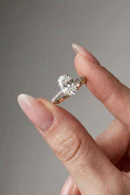 Oval Cut Hidden Halo & Pave Moissanite Engagement Ring