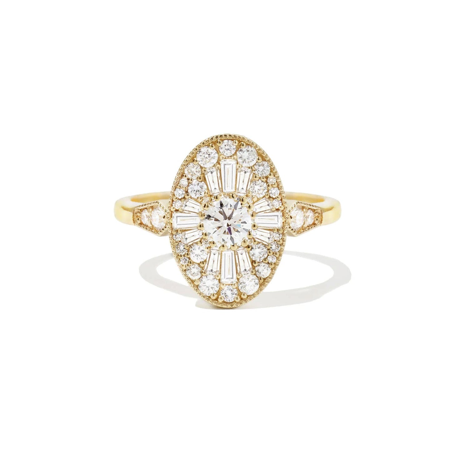 0.28 CT Round Cut Moissanite Oval Shape Mosaic Engagement Ring