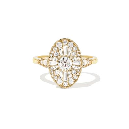 0.28 CT Round Cut Moissanite Oval Shape Mosaic Engagement Ring
