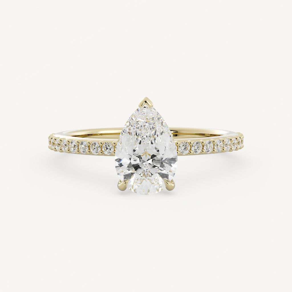 0.7 CT - 1.75 CT Pear Cut Lab grown Diamond Pave Engagement Ring