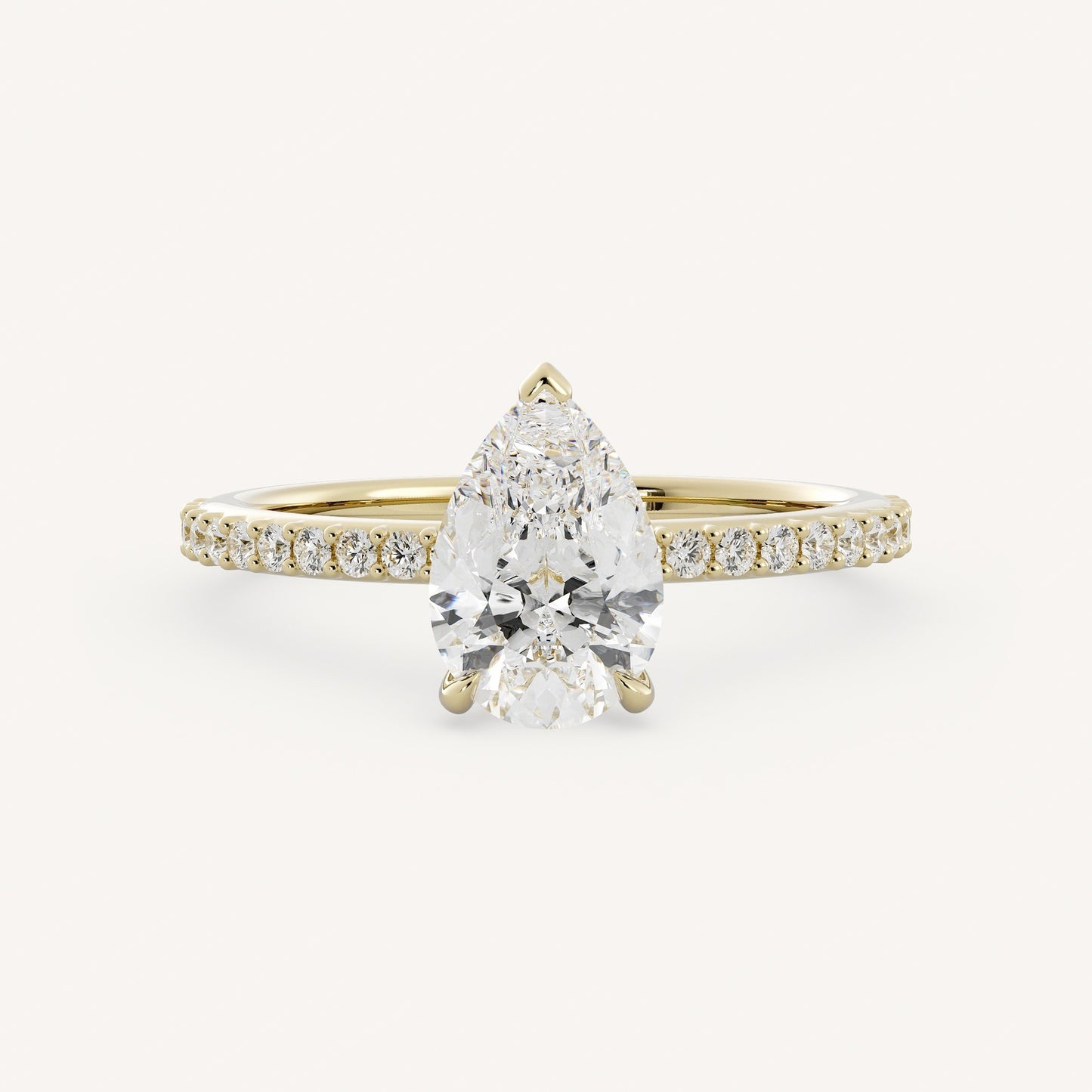 0.7 CT - 1.75 CT Pear Cut Lab grown Diamond Pave Engagement Ring