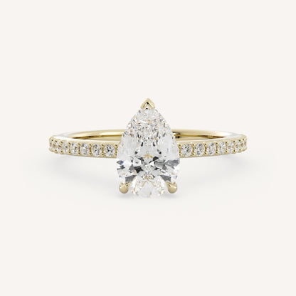 0.7 CT - 1.75 CT Pear Cut Lab grown Diamond Pave Engagement Ring